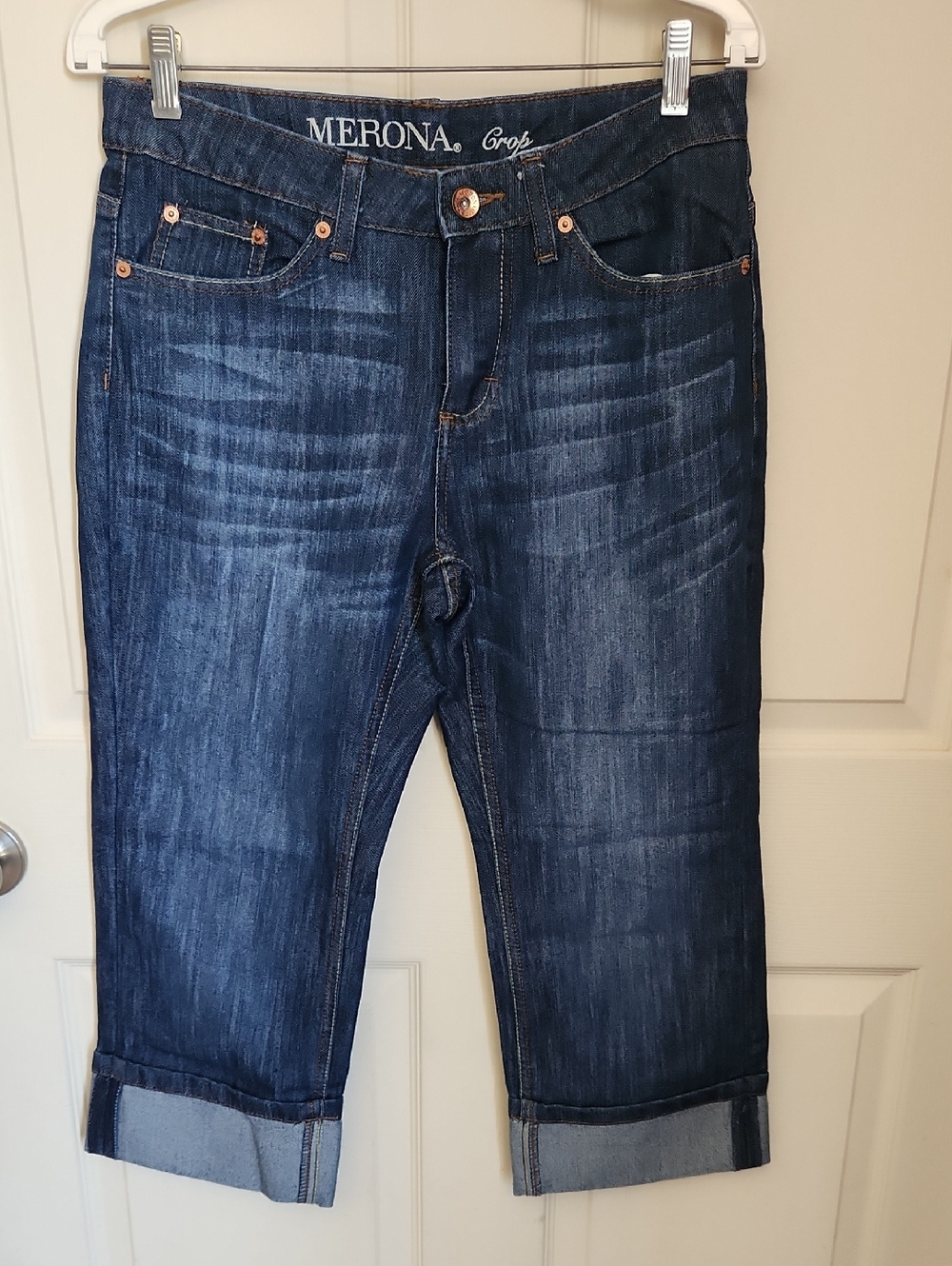 Merona Dark Blue Cropped Rolled-Cuff Jean Capris